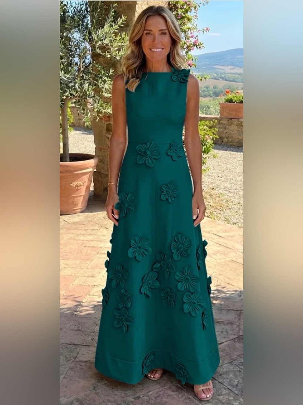 Jersey A-Line Crew Neck 3D Flowers Tent/Trapeze Dress